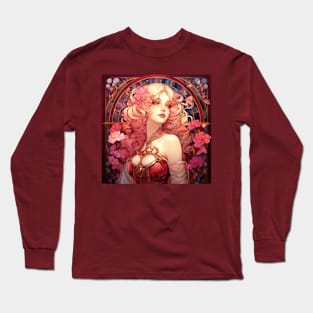 Crimson Princess - Art Nouveau Style Long Sleeve T-Shirt